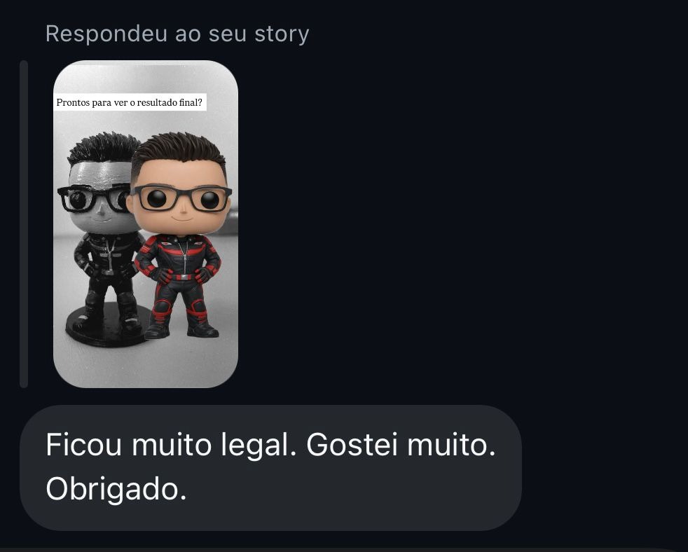 Depoimento do cliente — Elogio à qualidade da peça 3D